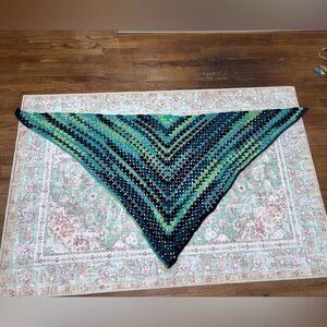Crochet blue, black, and green shawl